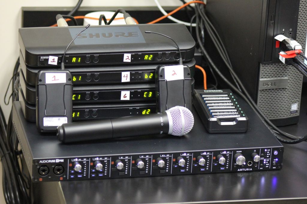 Close up shot of the microphone setup for LGI's Virtual Examinations.